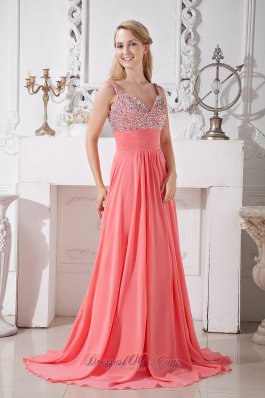 Brush Spaghetti Straps Watermelon Homecoming Gown