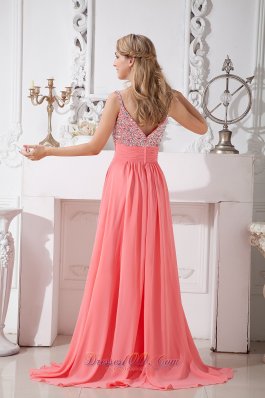 Brush Spaghetti Straps Watermelon Homecoming Gown