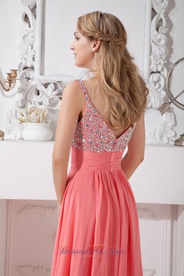 Brush Spaghetti Straps Watermelon Homecoming Gown