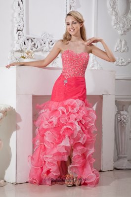 Coral Red Mermaid Prom Dress High-low Beaded