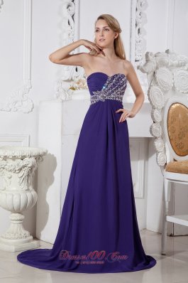 Beading Purple Sweetheart Prom Dress Court Train