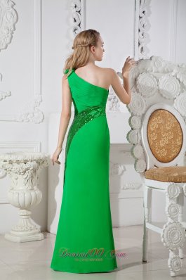 Hand Made Flowers Green One Shoulder Prom Dress