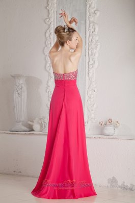 Chiffon Coral Red Beading Prom Dress Sweetheart