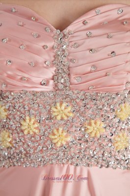 Brush Baby Pink Front Slit Prom Dress Beaded