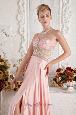 Brush Baby Pink Front Slit Prom Dress Beaded