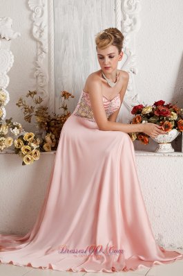 Brush Baby Pink Front Slit Prom Dress Beaded