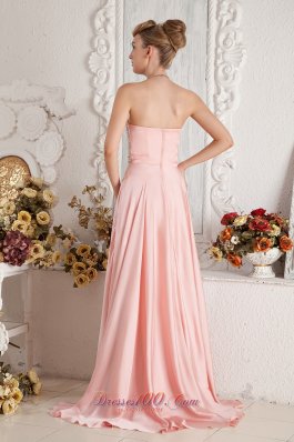 Brush Baby Pink Front Slit Prom Dress Beaded