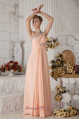 One Shoulder Peach Brush Train Prom Dress