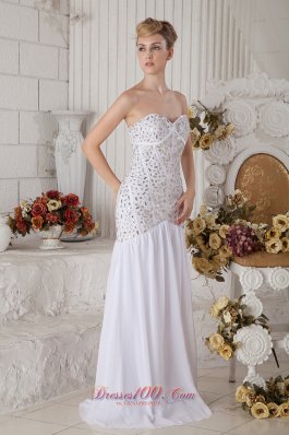 Mermaid Chiffon White Brush Prom Dress Beaded