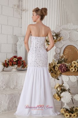 Mermaid Chiffon White Brush Prom Dress Beaded