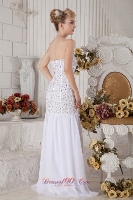 Mermaid Chiffon White Brush Prom Dress Beaded