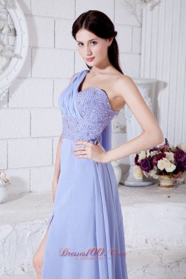 Watteau Lilac High Split One Shoulder Prom Dress