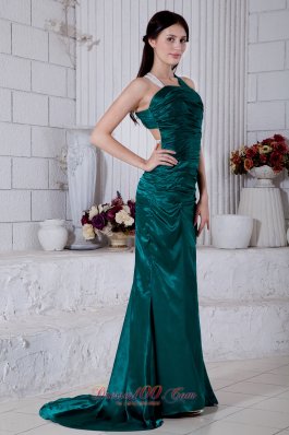 Brush Taffeta Evening Dress Teal Straps Open Back