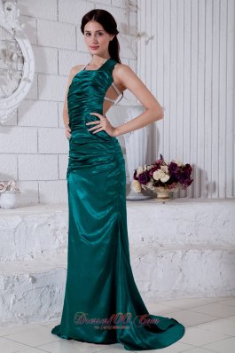 Brush Taffeta Evening Dress Teal Straps Open Back