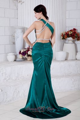 Brush Taffeta Evening Dress Teal Straps Open Back