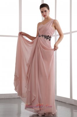 One Shoulder Appliques Peach Prom Dress Designers