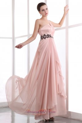 One Shoulder Appliques Peach Prom Dress Designers