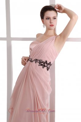 One Shoulder Appliques Peach Prom Dress Designers