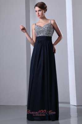 Navy Blue Beads Prom Dress with Straps