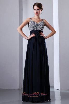 Navy Blue Beads Prom Dress with Straps