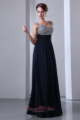 Navy Blue Beads Prom Dress with Straps