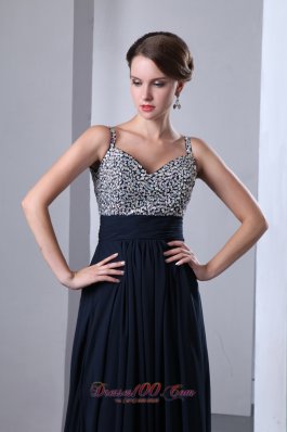 Navy Blue Beads Prom Dress with Straps