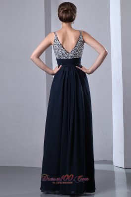 Navy Blue Beads Prom Dress with Straps