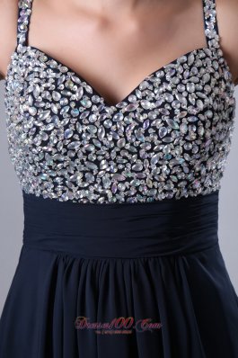 Navy Blue Beads Prom Dress with Straps