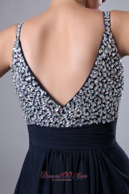 Navy Blue Beads Prom Dress with Straps