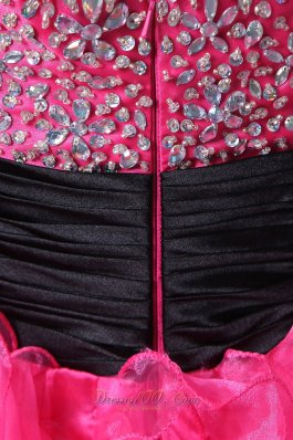 Hot Pink High-low Beads Organza Prom Dress Ruffled