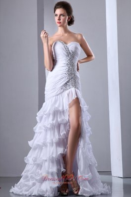 Brush Beading White Wedding Evening Dress High-low Design