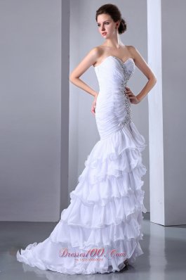 Brush Beading White Wedding Evening Dress High-low Design