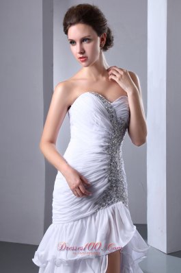 Brush Beading White Wedding Evening Dress High-low Design