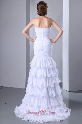 Brush Beading White Wedding Evening Dress High-low Design