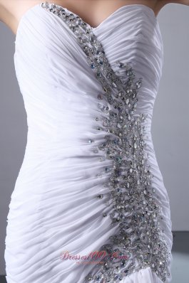 Brush Beading White Wedding Evening Dress High-low Design