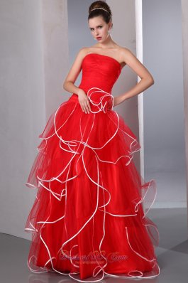 Ruffled Hem Ruffled Prom Holiday Dress Red Strapless
