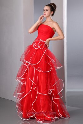 Ruffled Hem Ruffled Prom Holiday Dress Red Strapless