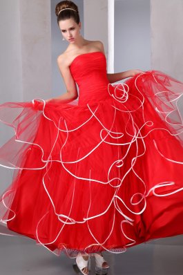 Ruffled Hem Ruffled Prom Holiday Dress Red Strapless