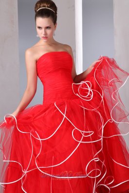 Ruffled Hem Ruffled Prom Holiday Dress Red Strapless