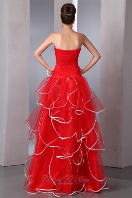 Ruffled Hem Ruffled Prom Holiday Dress Red Strapless