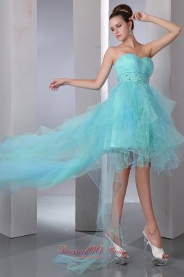 Asymmetrical Hemed Aqua Blue Prom Graduation Dress Beaded