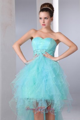 Asymmetrical Hemed Aqua Blue Prom Graduation Dress Beaded