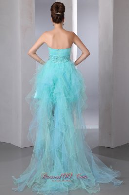 Asymmetrical Hemed Aqua Blue Prom Graduation Dress Beaded