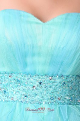 Asymmetrical Hemed Aqua Blue Prom Graduation Dress Beaded