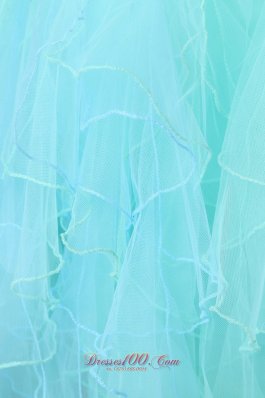 Asymmetrical Hemed Aqua Blue Prom Graduation Dress Beaded