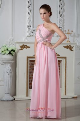 Baby Pink One Shoulder Beaded Graduation Dress