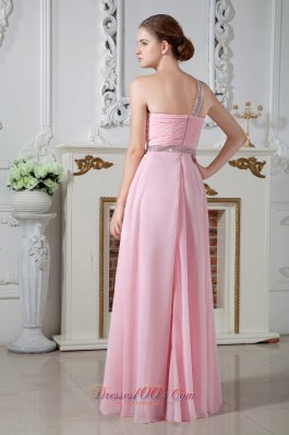 Baby Pink One Shoulder Beaded Graduation Dress