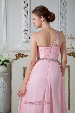 Baby Pink One Shoulder Beaded Graduation Dress