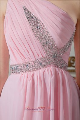 Baby Pink One Shoulder Beaded Graduation Dress