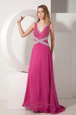 V-neck Beading Chiffon Prom dress with Appliques